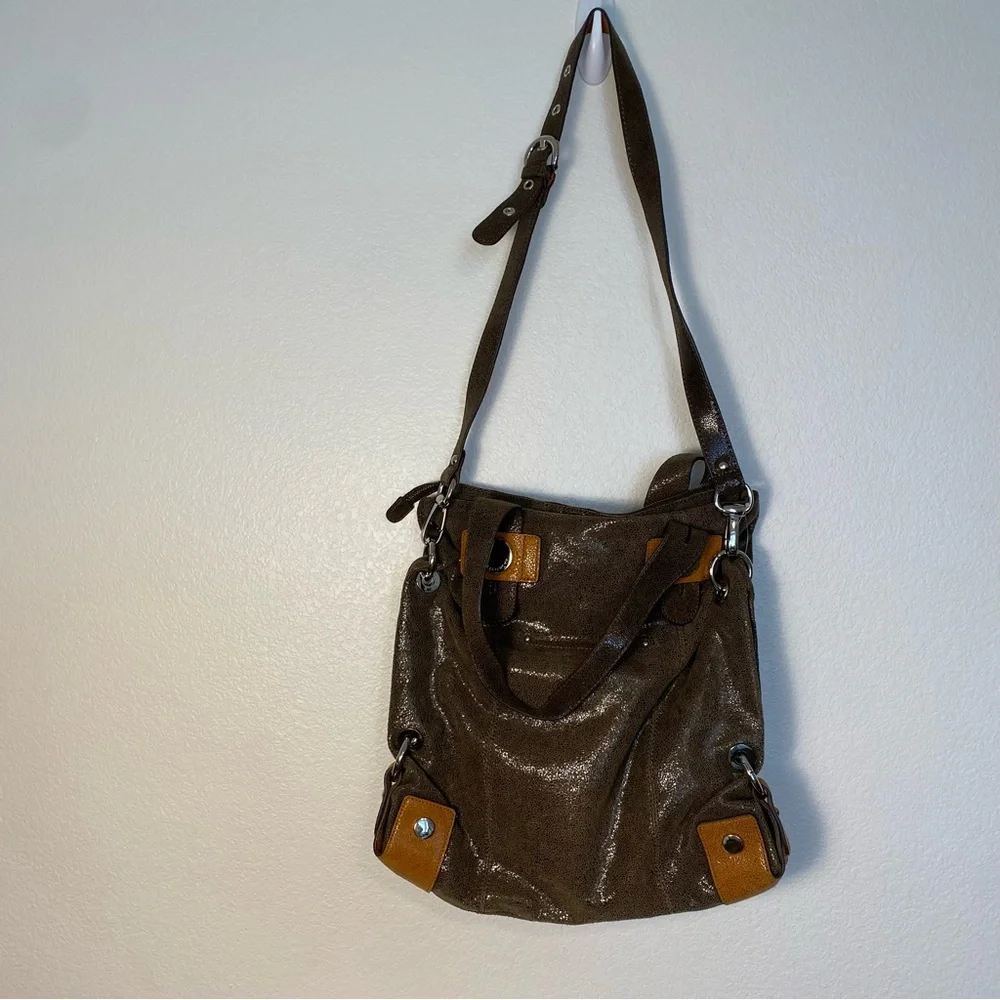 B.Makowsky Vintage Metallic Toned Brown Genuine Leather Handbag Gently Used